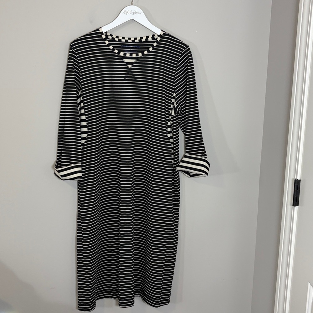 Gudrun SJoden Striped Long Sleeve Midi Dress Organic Cotton Black Cream Sz L